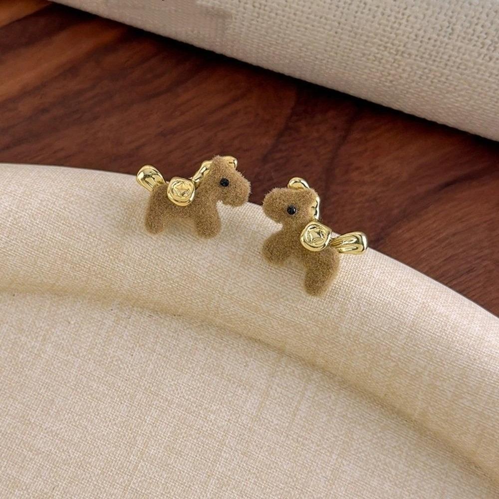 Good Luck Chinese Horse Stud Earrings Cartoon Zodiac Horse Pony Earrings New Year Gift