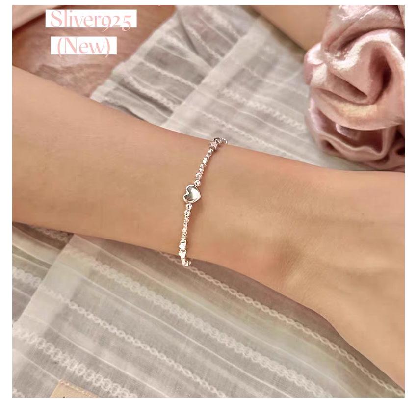 Korean Style S925 Sterling Silver Heart-Shaped Bracelet for Women - Niche Exquisite Aesthetic with Broken Silver Beads