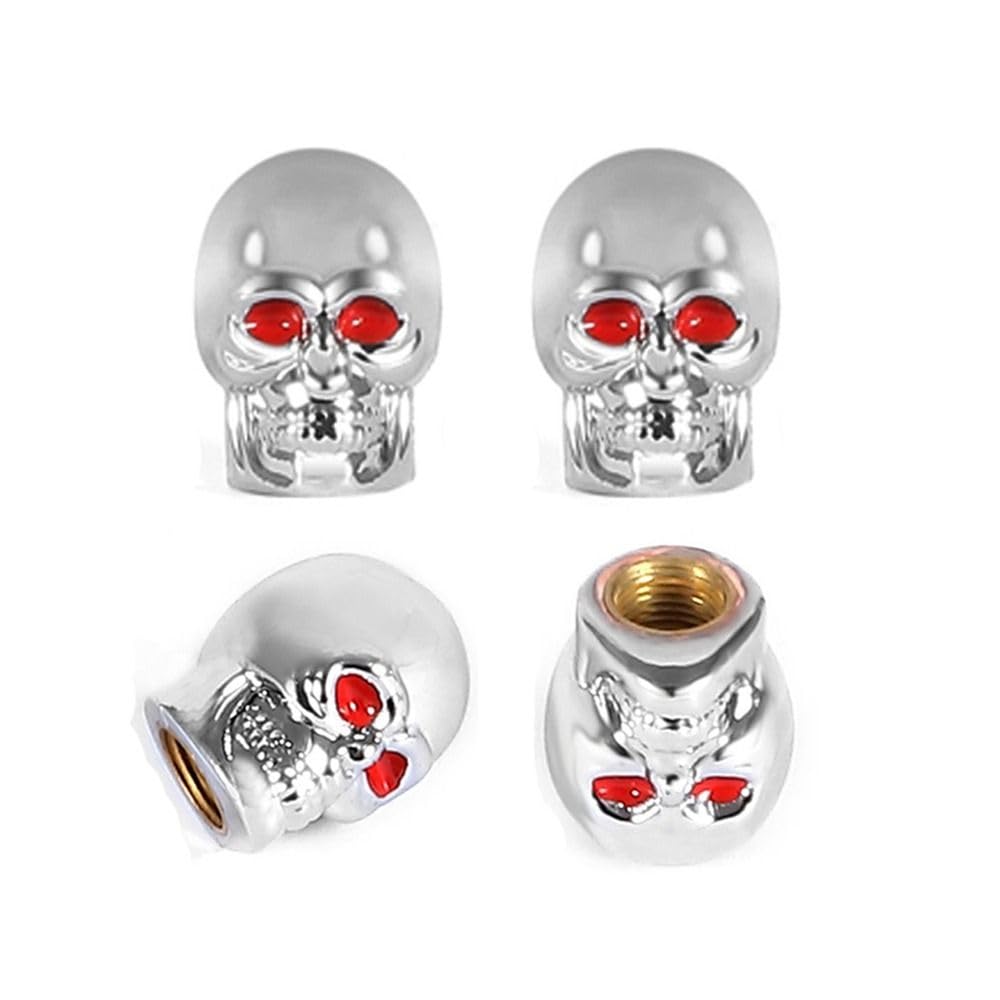 Qicarkey 4pcs Car Tire Valve Stem Cap Parts Skull Shape Lightweight Corrosion Prevention Universal Fit Car Truck Bike Bike (silver)