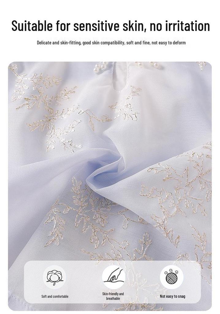 Girls' Summer Two-Piece Hanfu Qipao Set – New Chinese Style Chiffon Tang Suit Costume