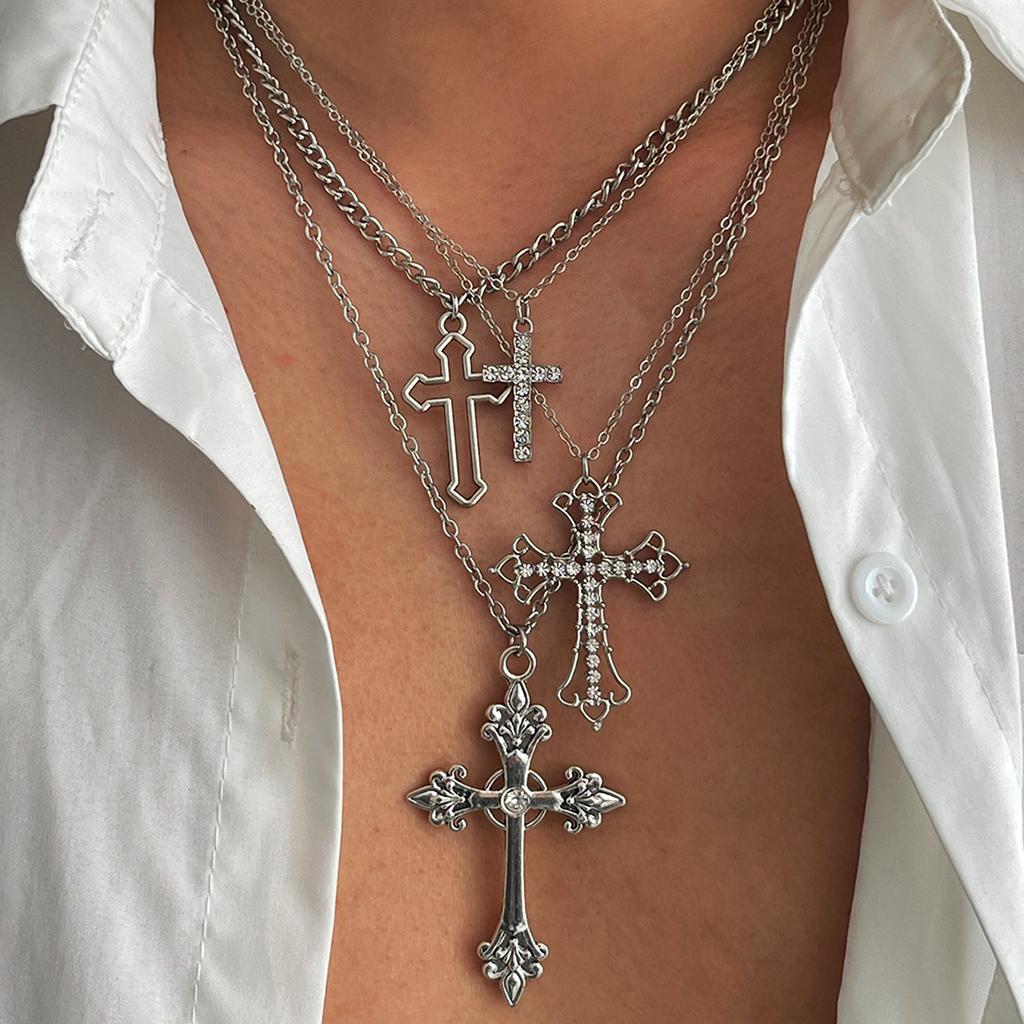European and American Men's Cross Pendant Necklace Men's Hip-hop Niche High-end Collarbone Chain Jewelry