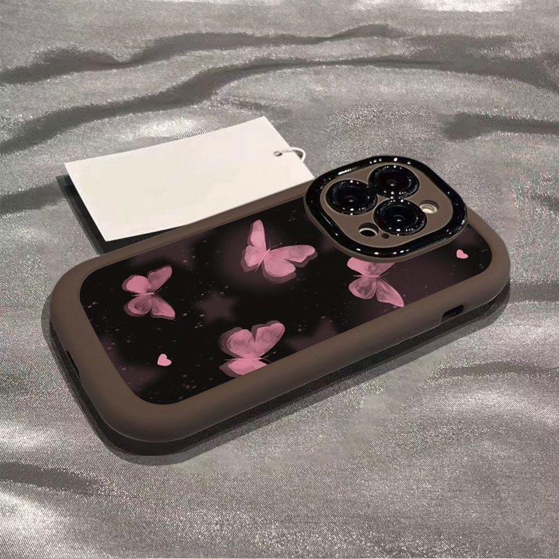 Applicable To Apple 15 ProMax Mobile Phone Case New IPhone 14 High End Sense 13 Silicone Anti Fall 16 Pink Butterfly