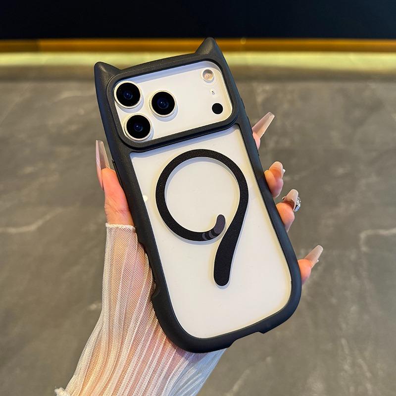 Ins Cute Cat Ear Tail for Magsafe Case For iPhone 17 16 13 12 Pro Max 14 15 Plus 11 17 Air Hard Transparent PC TPU Armor Cover