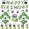 Bamboo Panda Theme Birthday Party Tableware Set: Disposable Tablecloth, Plates, Napkins, Cups, and Pull Flags
