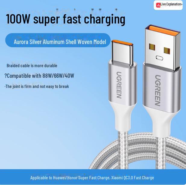 Greenlink 2m Pletený kabel USB-C 40W Rychlé nabíjení 5A/6A Nabíjecí kabel pro Android