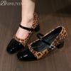 Fashion Leopard High Heels Marie Janes Shoes Woman Square Toe Sandals 2025 Trend Summer Dress Shallow Pumps Elegant Plus Size Zapatos