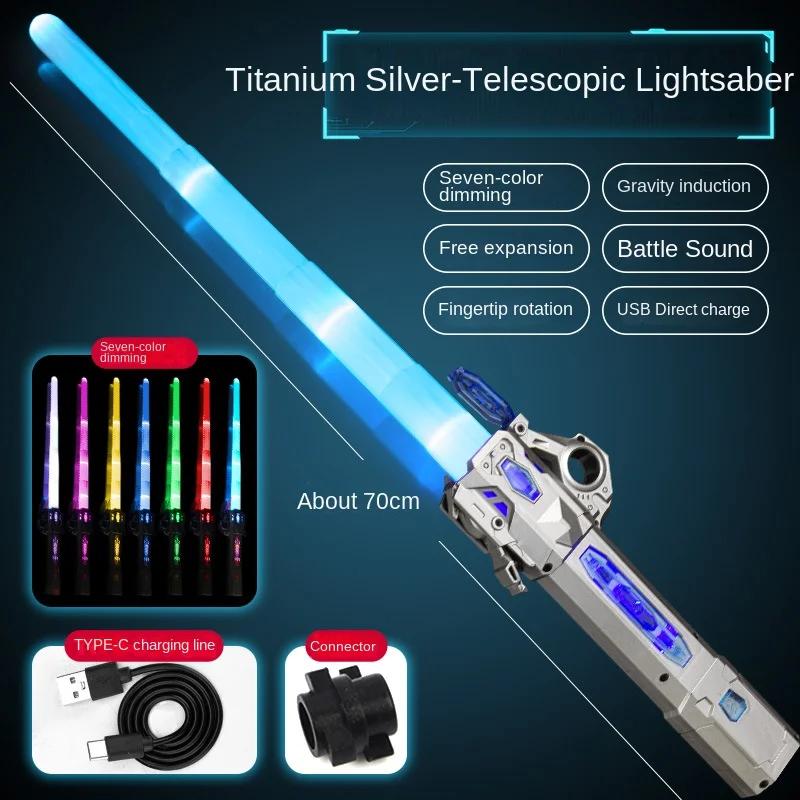 Retractable Lightsaber with USB Charging Finger-twisting Laser Sword Flash Light Sound Role Playing Props Children's Toys Gifts