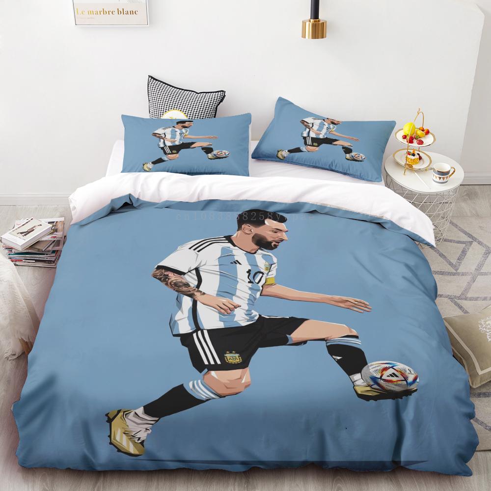 

Duvet Cover Set Football Star Messi 3D Digital Printing Bed Sheet Queen Size Bed Set Fashion Design Comforter Set Boys Gift (135x200cm) фіолетовий