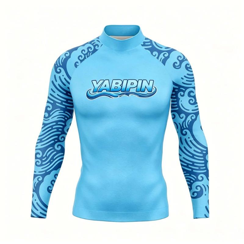 Αντηλιακό Μακρυμάνικο Rash Guard για Άνδρες με Ψηλό Λαιμό – Αντηλιακό Παραλίας Μαγιό