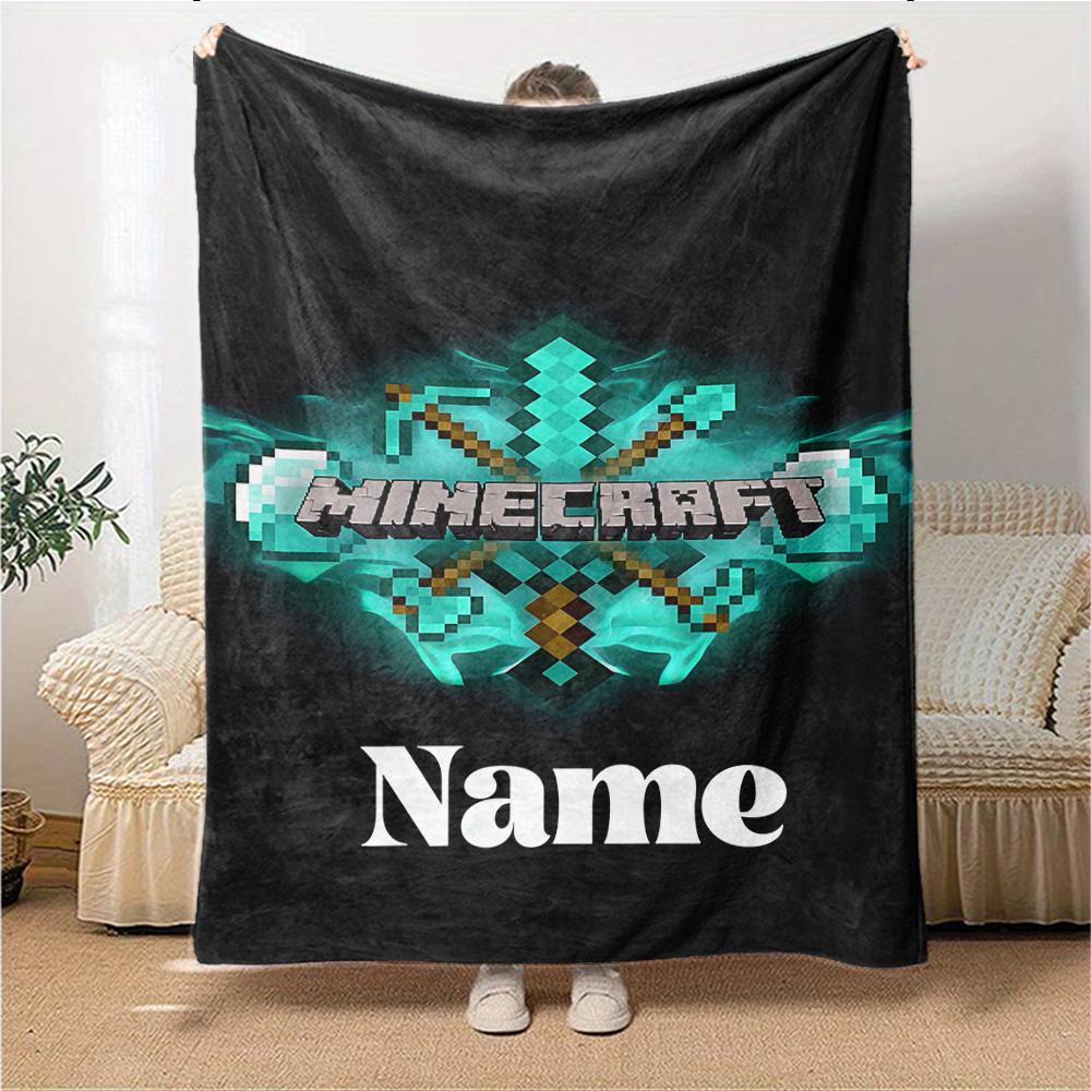 Custom Name Minecraft Adventure Quest Blanket for Couch & Bed, Plush Cozy Fuzzy Blanket Super Soft & Warm Blankets for Fall and Winter. 0908442