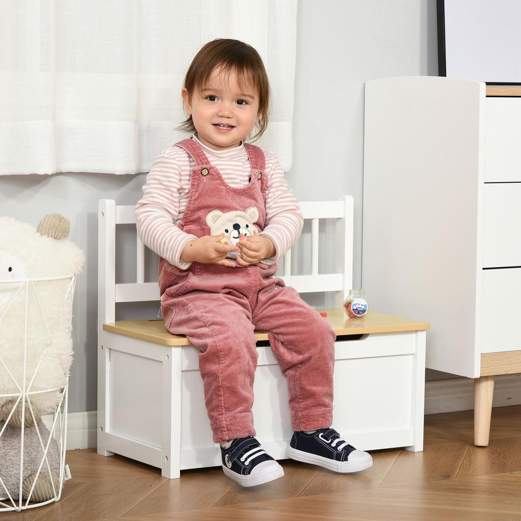 2 In 1 Wooden Toy Box Seat Storage Bench Storage Chest Cabinet Organiser With Safety Pneumatic Rod
