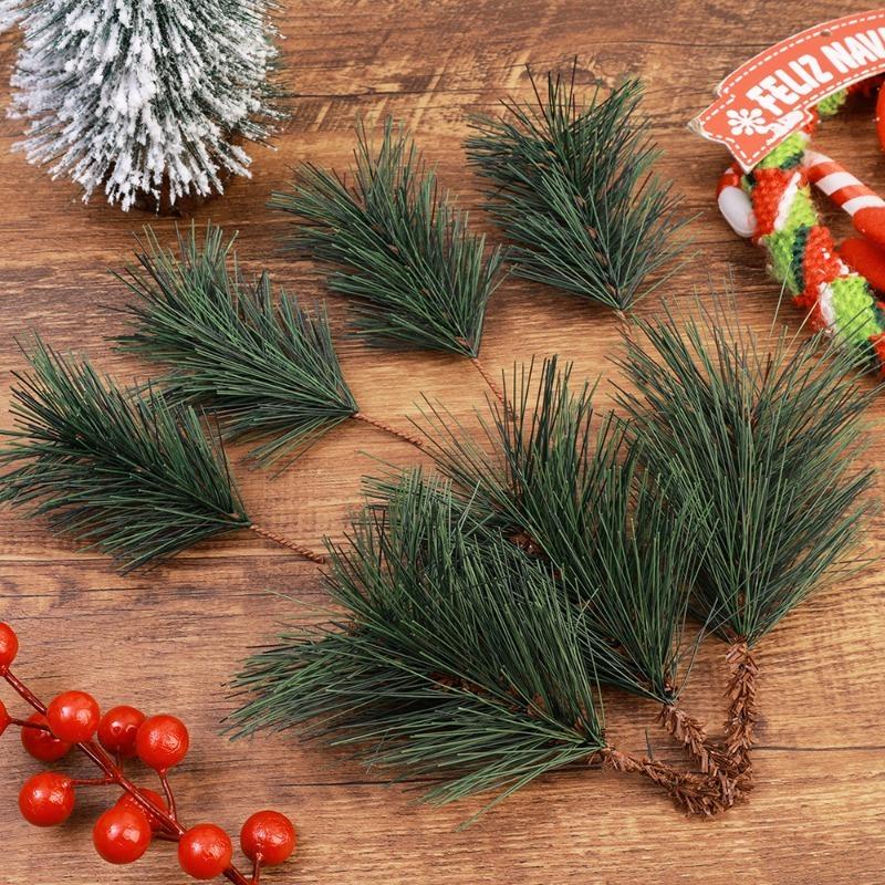 10/30Pcs Artificial Pine Needle Branches Green Twig Stems for Wreaths Hanging Plastic Pine Picks Home Christmas Party Decoration