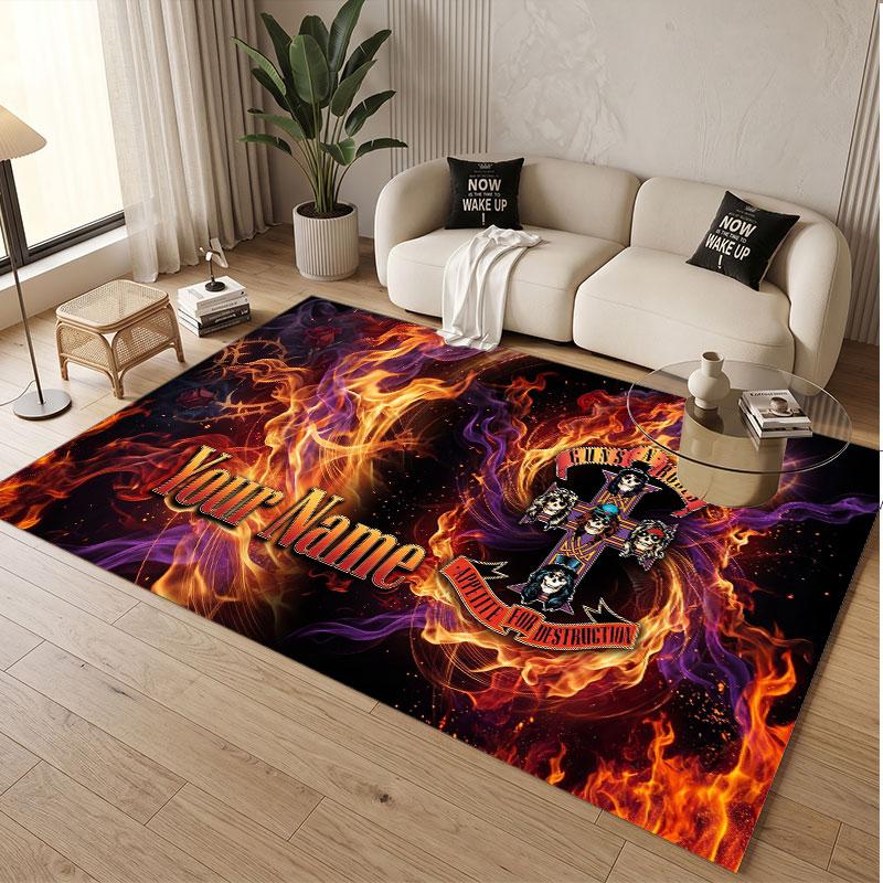 Custom Rug Guns N’ Roses Pattern Print Name Text Soft Non‑Slip Floor Carpet for Home Indoor Decoration