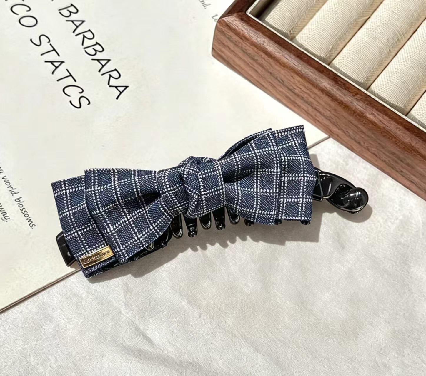 Korean Style Plaid Bow Banana Clip for Women - High Ponytail Claw Clip Hair Accessory