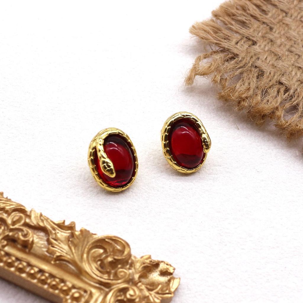 Elegant Gold Snake Stud Earrings - Natural Stone, Luxurious & Versatile Design