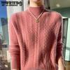 Half High Neck Sweater for Women Slim with Thick Knit Sweater for Warmth Long Sleeved Twisted Flower Pullover for Autumn and Winter