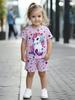Toddler Girls Cute Unicorn & Star Print 2-Piece Outfit, Summer Pink Casual Clothes for Kids, Perfect for Playwear & Outdoor