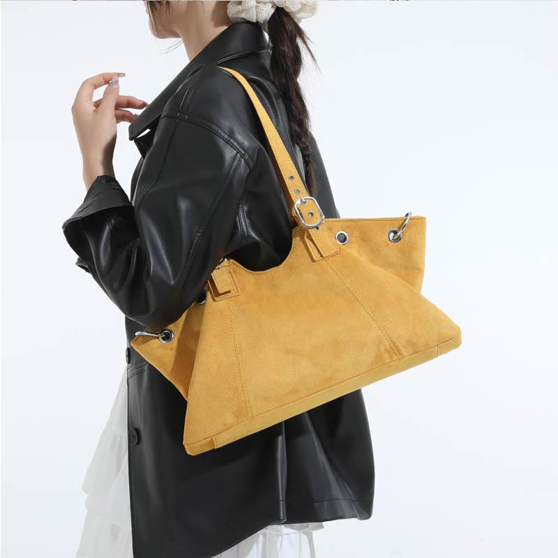 Designer Suede Belt Buckle Crossbody Shoulder Bag,Koreanunderarm Tote Bag,Women Sling Bag,Commuter Solid Color East-West Handbag