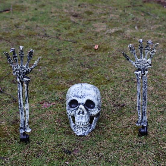 Halloween Skeleton Stake Decorations Creepy Skull Hand Arm with Stakes Realistic Skeleton Bone Model for Outdoor Yard Garden Lawn Decor