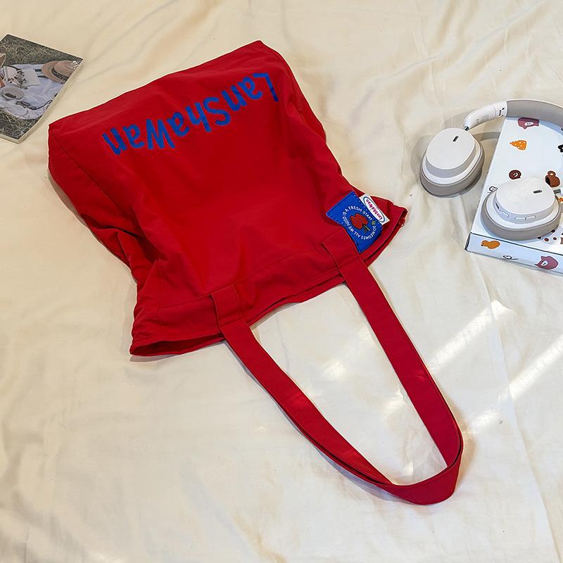 Lazy Style Print Korean Style Candy Color Autumn Large Capacity Canvas Letter Trend Armpit Tote Shoulder Tote Women's Bag