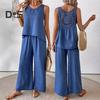 Ensemble deux pièces pour femme, haut sans manches à dos ajouré et pantalon large, tenue décontractée pour les vacances et les voyages