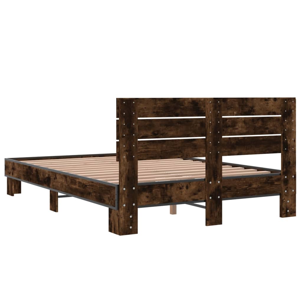 Bed Frame Smoked Oak 140 X 200 Cm Wood Based Material and Metal
