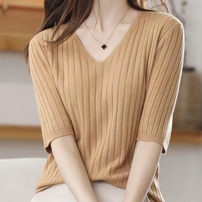 Summer Short Sleeve Sweater Women's Half Turtleneck Short Loose Half Sleeve T-Shirt Versatile Knitted Bottoming Shirt
