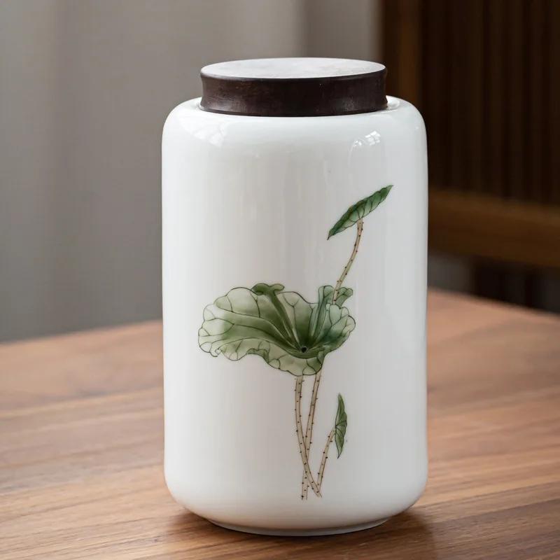 1200ML Ceramic Tea Jar with Wooden Cover Tea Storage Box Tea Bag Storage Container Sealed Storage Tank Ceramic Bottle Gift