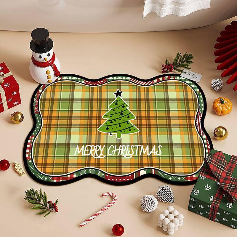 Christmas Winter Crystal Velvet Living Room and Bedroom Slippery Floor Rug, Bathroom Entrance Floor Mat, Home Decoration