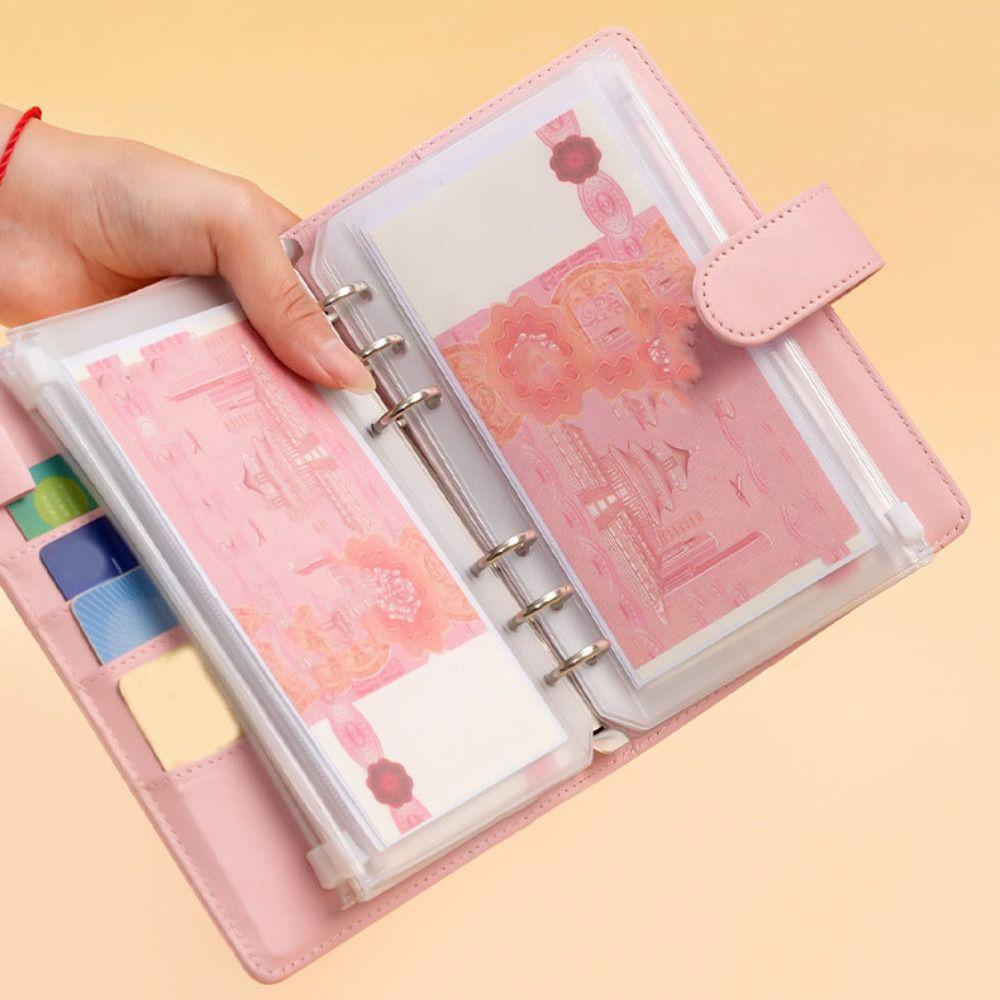 A6 Loose-leaf Notebook Magnetic Button PU Leather Folder Efficient Cash Budget Ledger School