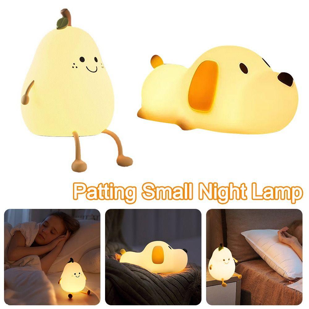 Cute Puppy/Pear Shape Patting Small Night Lamp Silicone Touch Sense Night Light Kids Sleep Light Desktop Decorations