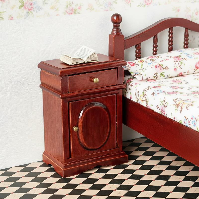 1Pcs Simulation Redwood Bedside Cabinet Model Dollhouse Miniature Storage Cabinet Furniture Living Room Decor Toy