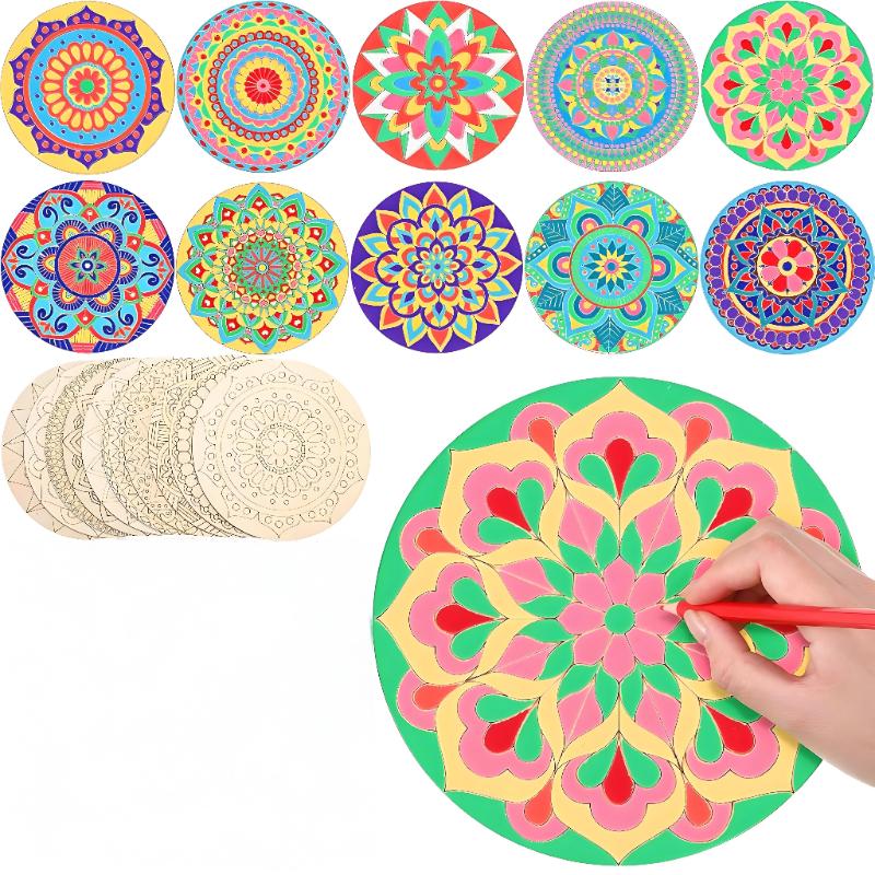 Wooden Mandala Painting10 Unfinished Wood Cutouts with for Making Kit Mandala Crafts for Painting DIY Crafts Home Decors