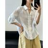 DIMANAF 2026 Summer New Plus Size Women Blouse T-Shirt V-Neck Zipper Cotton Linen Shirt Solid Casual Loose Lady Tops
