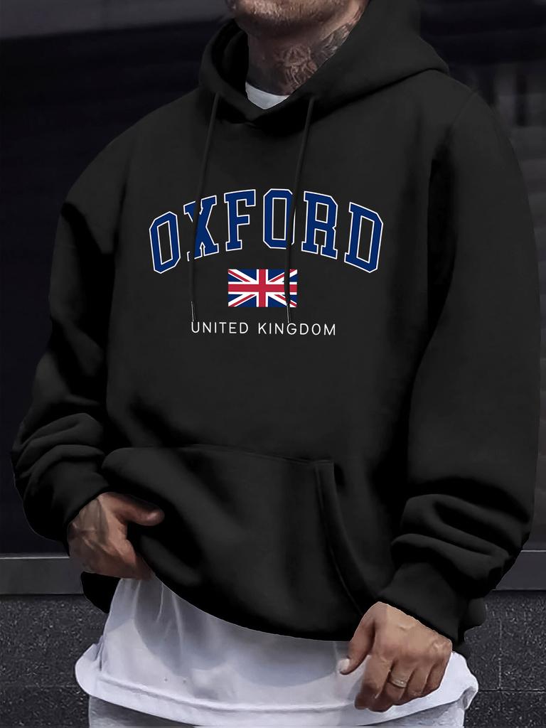 Oxford United Kingdom Letter and Flag Print Men'S Tracksuit Street Loose Hoodie Sport Autumn Sweatshirt Long Sleeved Casual Top
