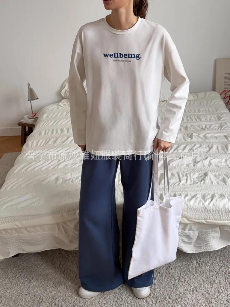 100% Cotton Long Sleeve Letter Print T-Shirt - Autumn European & American Style, New Loose Fit, Comfortable & Simple.