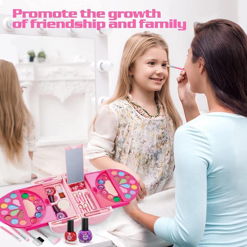 Kids Makeup Kit for Girls, 60 Pcs Little Girls Princess Toys Real Washable Pretend Play Cosmetic Beauty Makeup Set, Non-Toxic