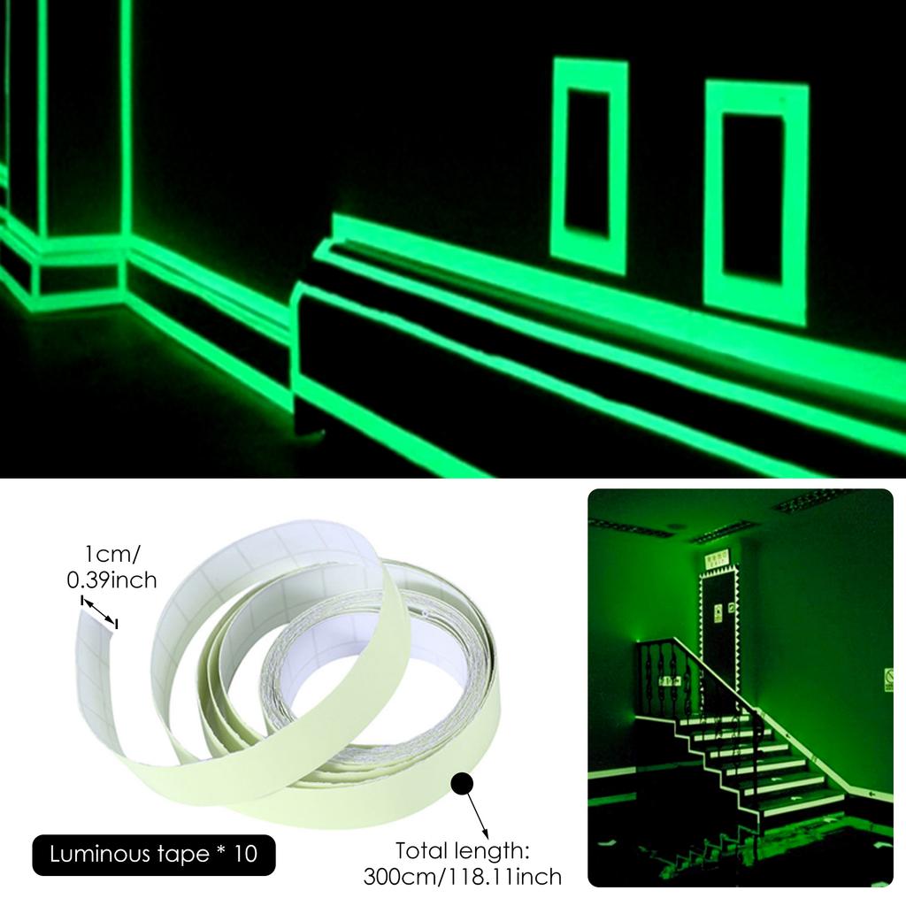 10Pcs Luminous Fluorescent Self-Adhesive Tape Night Vision Glow Stickers DIY Home Decoration Warning Adhesive Tape for Home