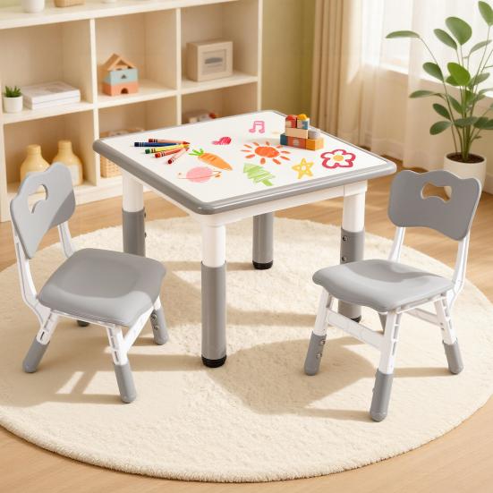 Students Desk Adjustable Kids Art Table with Graffitiable Desktop 7 Height Settings Anti-Slip Feet Children Furniture Rounded-Edge for Ages