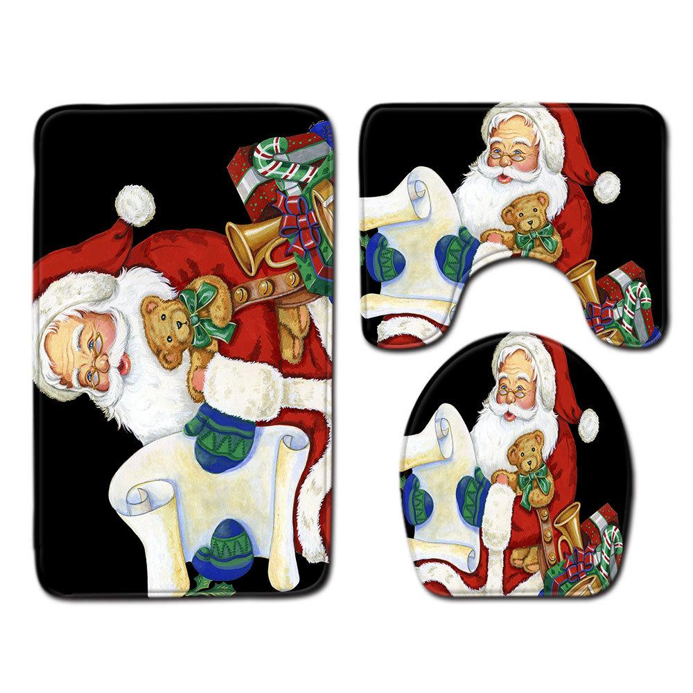 

Рождественский коврик для ванной, туалетный трехпредметный набор 45cmx75cm