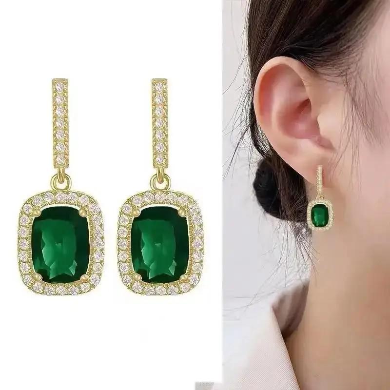 Silver Needle Korean Fashion Zircon Drop Earrings For Women Jewelry Trending New Luxury Vintage Gold Color Earrings