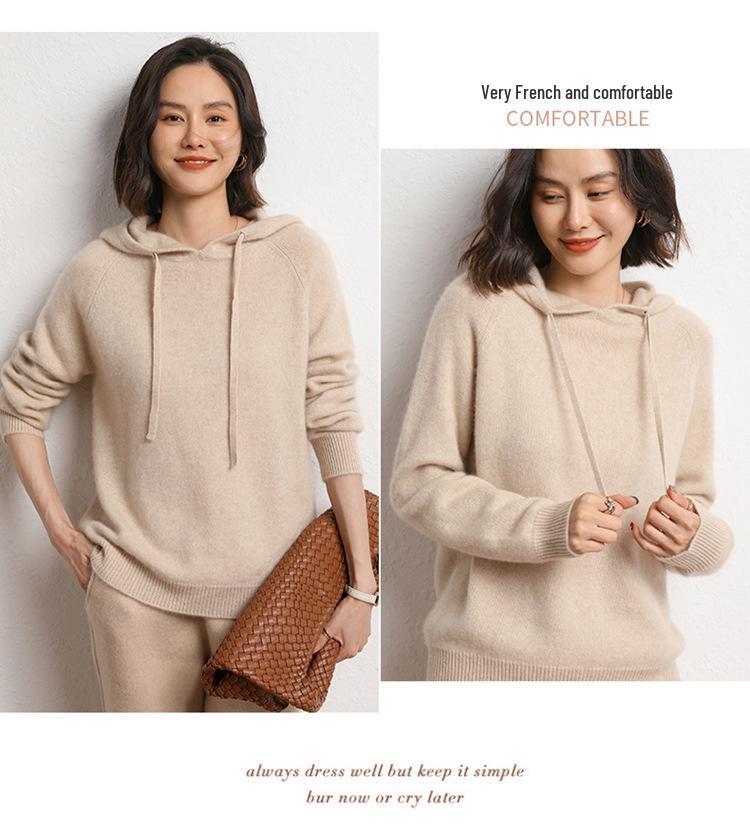 Women's Hooded Cashmere Sweater: 2026 Winter Solid Color Versatile Slimming Pullover