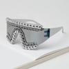 Silver Chain One-piece Sunglasses Rhinestone Decoration Trendy Shade Eyewear  For Women Men