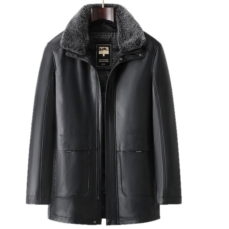 Men's Winter Padded Leather and Cotton Jacket for Middle-aged and Elderly - Warm and Ideal for Dad.