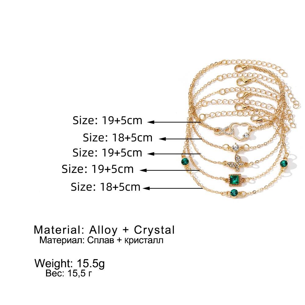5Pcs/Set Green Shiny Charm Bracelet for Women Crystal Zircon Jewelry Adjustable Luxury Trendy Bracelet  Daily Decoration