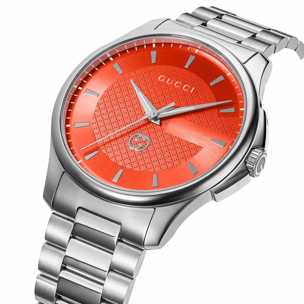 Coral Red Stainless Sapphire Swiss Brand Silver [GUCCI] G-Timeless Watch, Dial, Steel, Crystal, Quartz, 40mm, Made, Watch, YA126370, Men's, [Used]