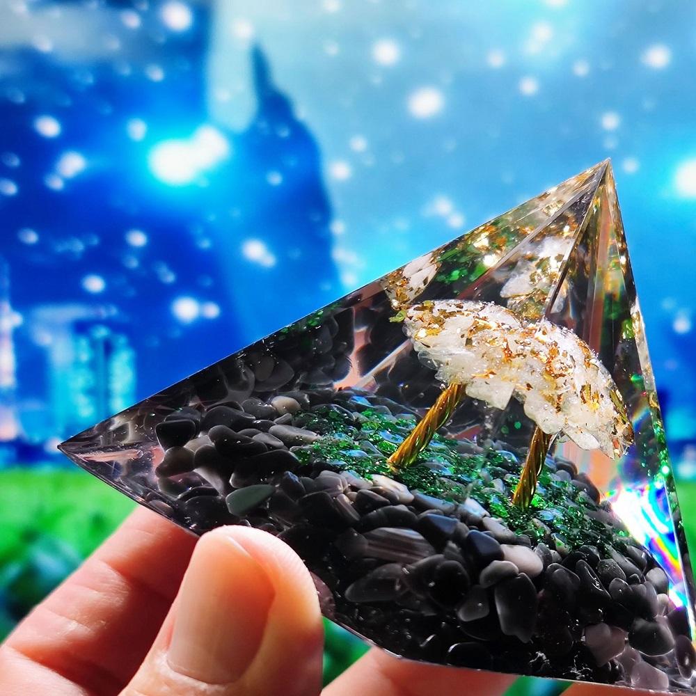 Handmade Resin Pyramid Ornament Obsidian Tree