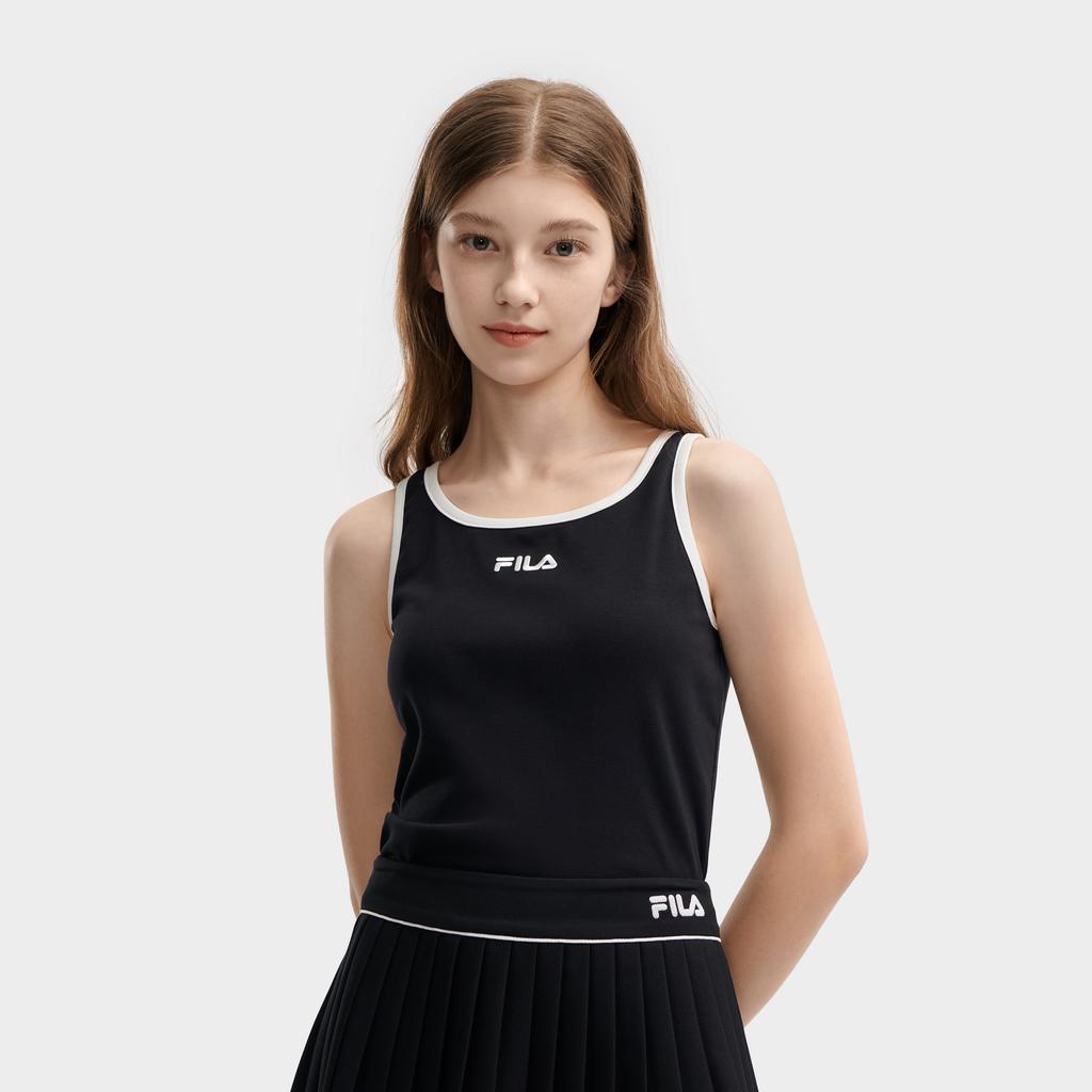 FILA Original Series Letter Round Neck Sleeveless Pullover Vest Women tops Black F11W429116FBK