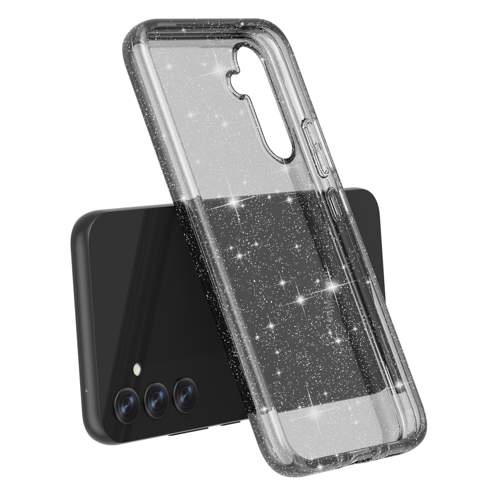 

For Samsung Galaxy A34 5G Sparkly Glitter Case Anti-Scratch Hard PC Soft TPU Phone Cover Shiny Grey