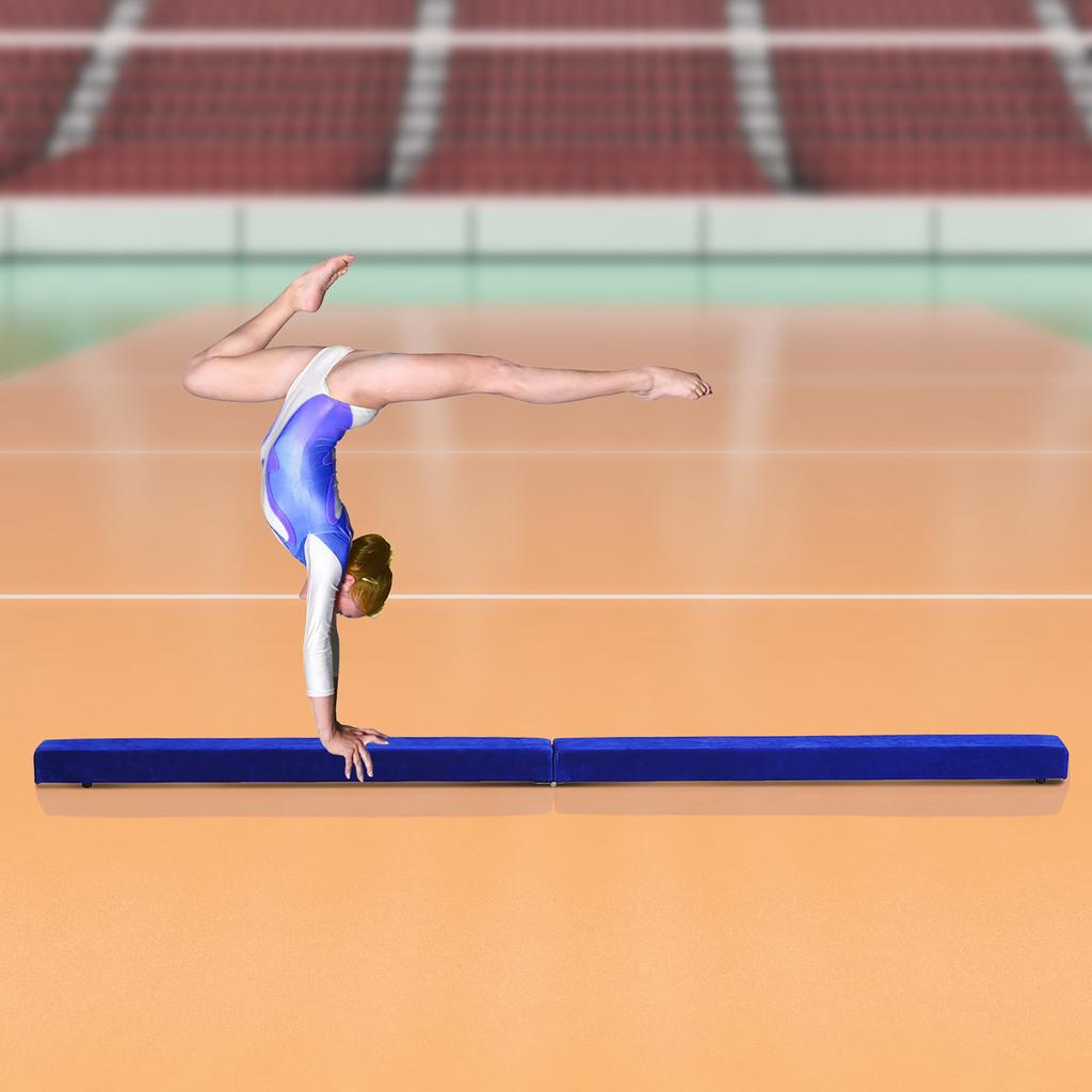 Foldable Balance Beam, Non-Slip, Suede Cover, Sturdy Wood, 210 x 10 x 6.5 cm, Blue
